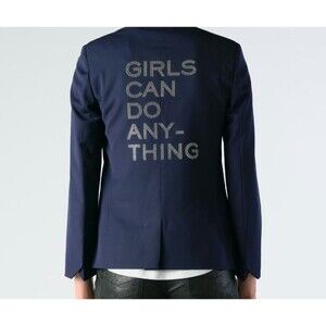 Zadig & Voltaire Vedy Girls Diamanté Blazer "Girls Can Do Anything" Navy Size 34